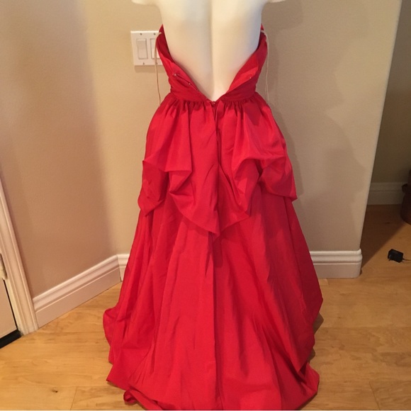 Vintage Mike Benet Formals Red Taffeta Strapless Gown Small Rhinestones - Picture 5 of 10